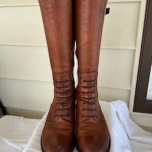 Clarks tall cognac leather zippered riding boots - size 9